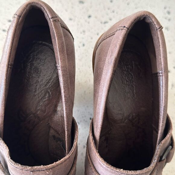Born Haddon Taupe Leather Slip On Clog Casual Shoes Block Heel Platform Size 6.5 - Picture 9 of 12
